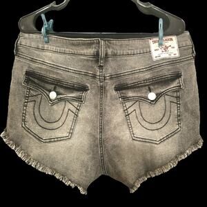 True Religion Gray Jean Shorts with Frayed Edges